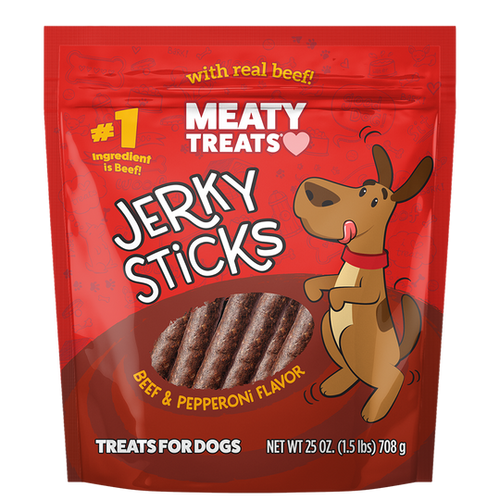 Meaty Treats Beef & Pepperoni Flavor Jerky Sticks for Dogs Soft Dog Treats