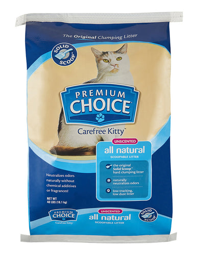 Premium Choice Carefree Kitty  Unscented Solid Scoop Clumping All Natural Cat Litter